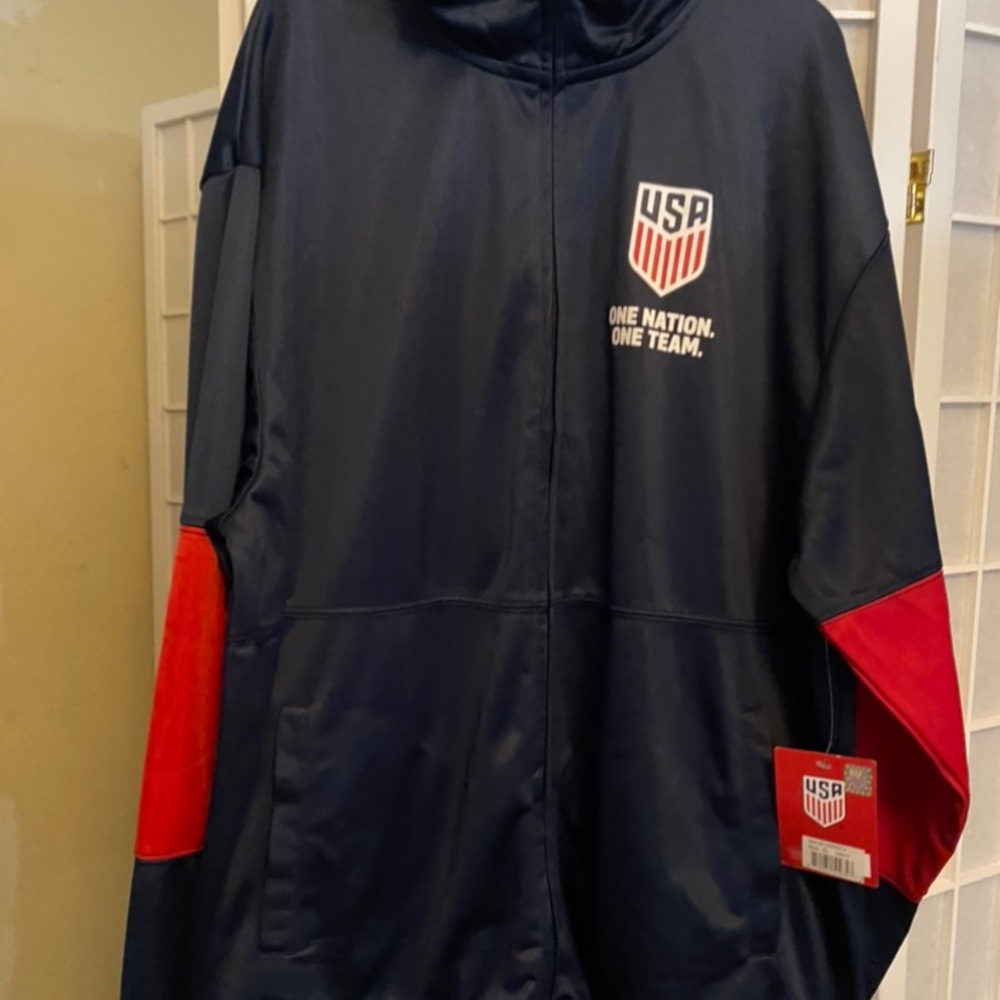 Performance Full-Zip Hooded Jacket in Navy with Red Accents